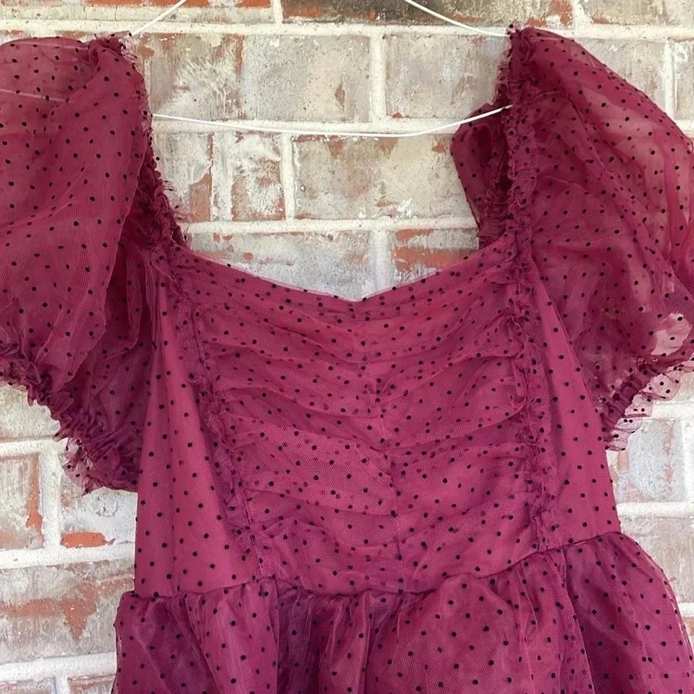 Mia Joy by Joyfolie Burgundy Black Dots Tulle Mesh Organza‎ Girl’s Dress
